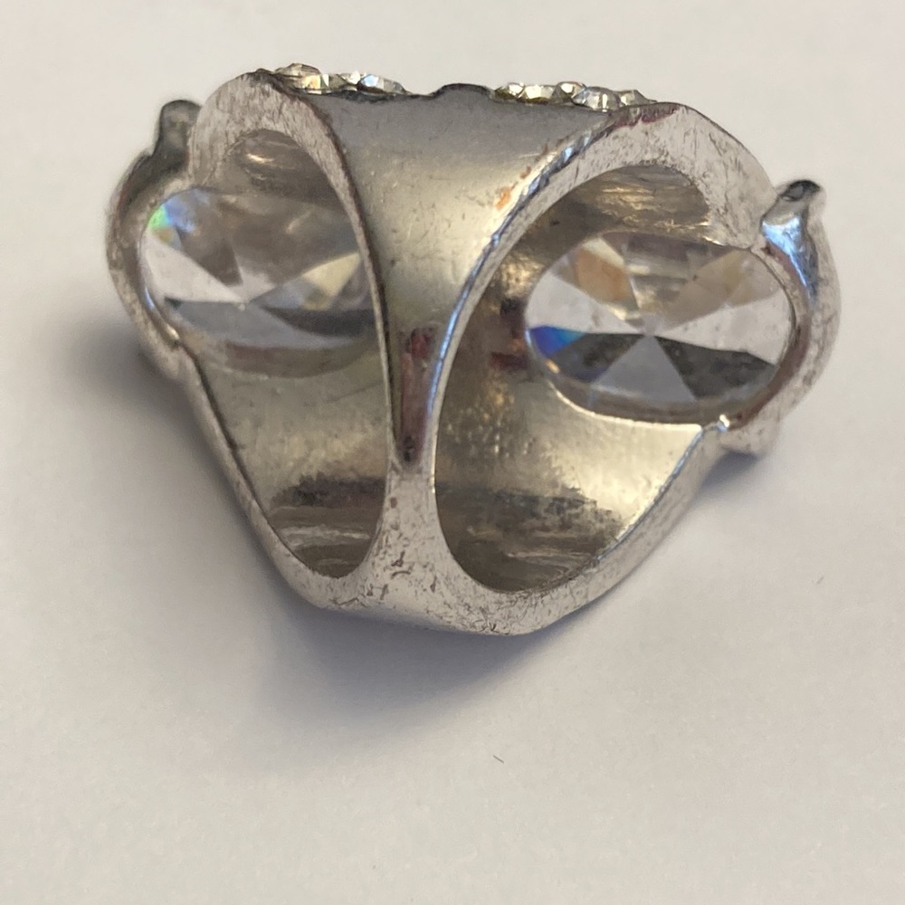 Large Bling Statement Ring Silver Tone Size 6 - image 6